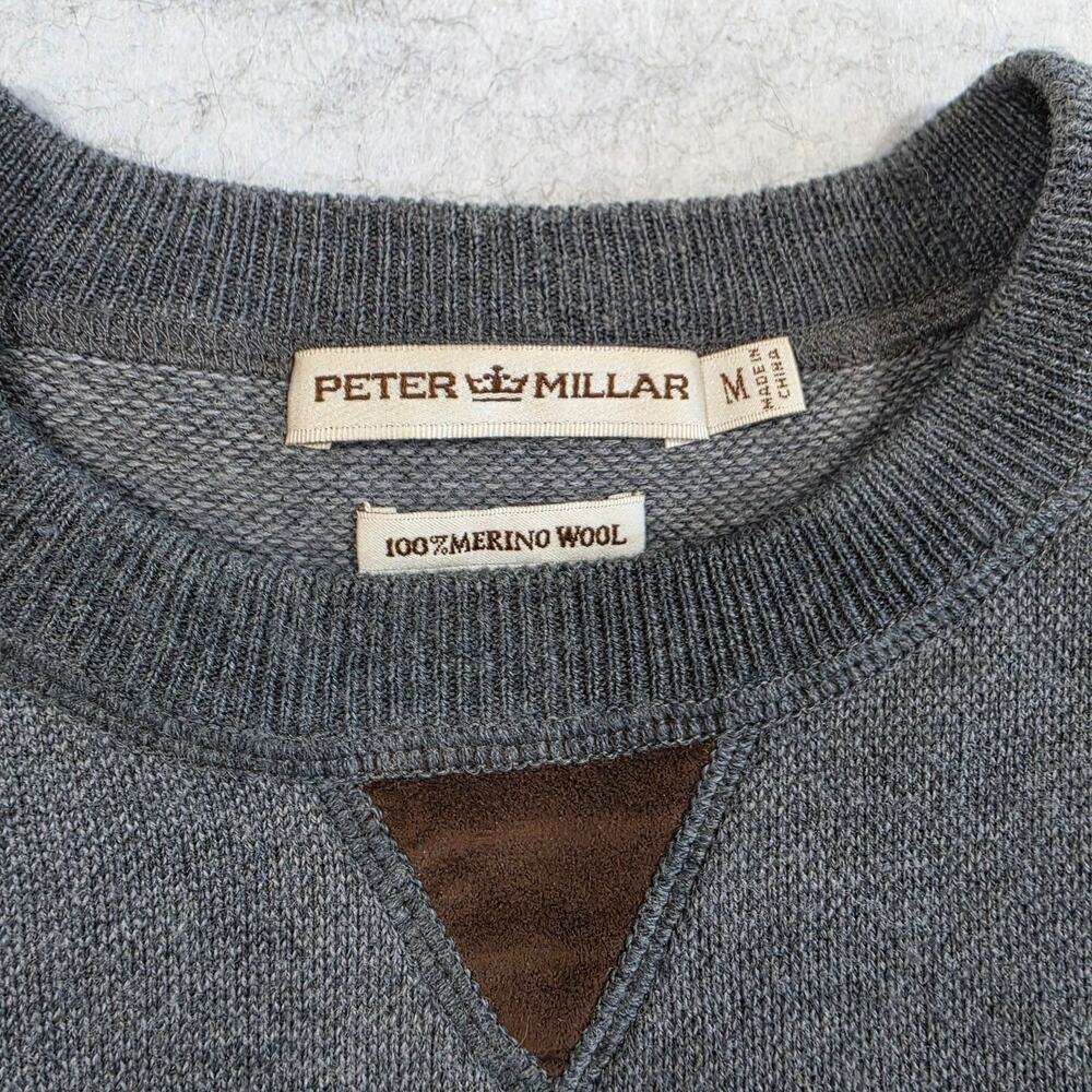 Peter Millar Crown Comfort Sweater Gray Crewneck Suede Elbow Patches Sz M - Picture 3 of 8